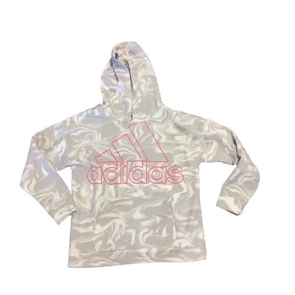 ADIDAS Girls Gray White & Pink Marbled Comfy Hoodie-Size 16 - Picture 2 of 9